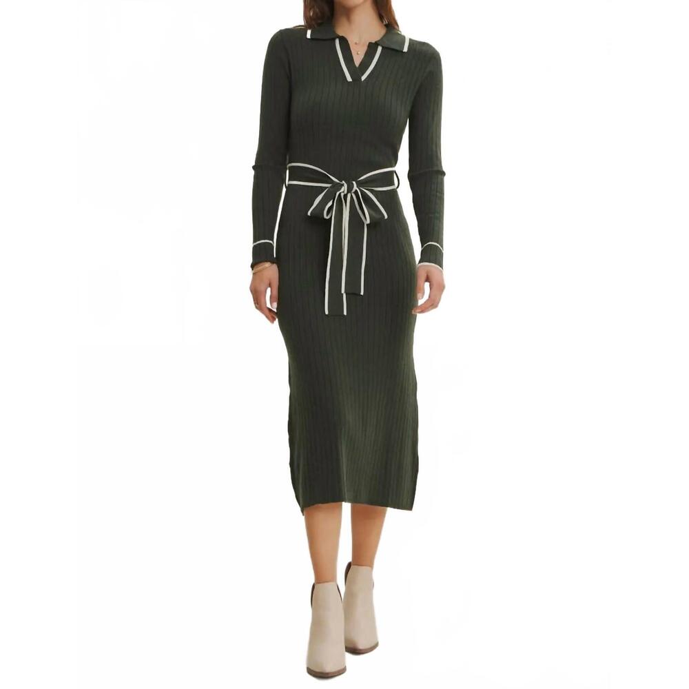 NEW IN FEBRUARY martha polo midi dress in deep green